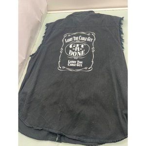 Larry The Cable Guy Men Cut Off Shirt Git R Done Black Button Up XXL 2XL